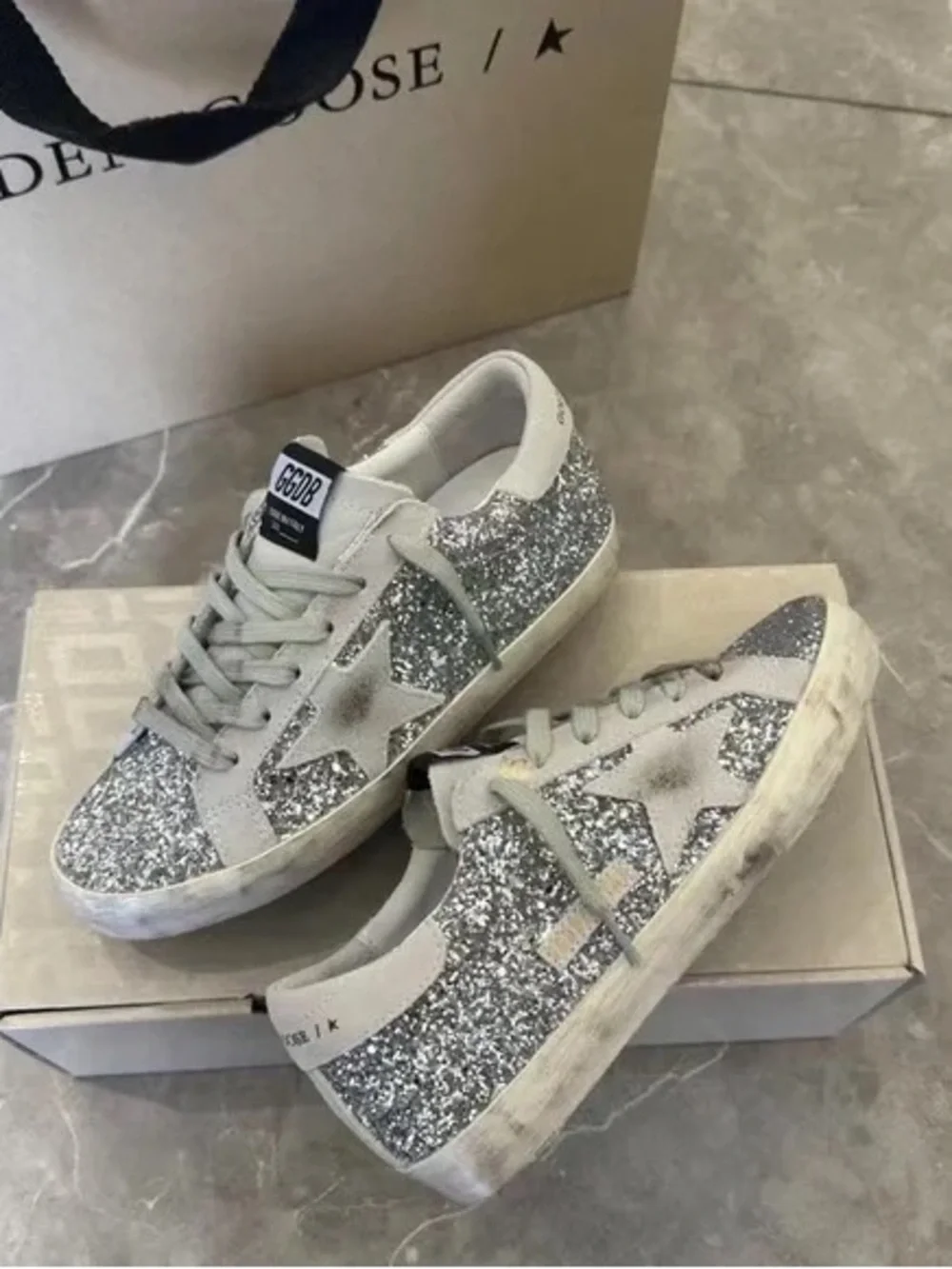 Golden Goose Silver Glitter Superstar Sneakers with Star Detail - Picture 6 of 9